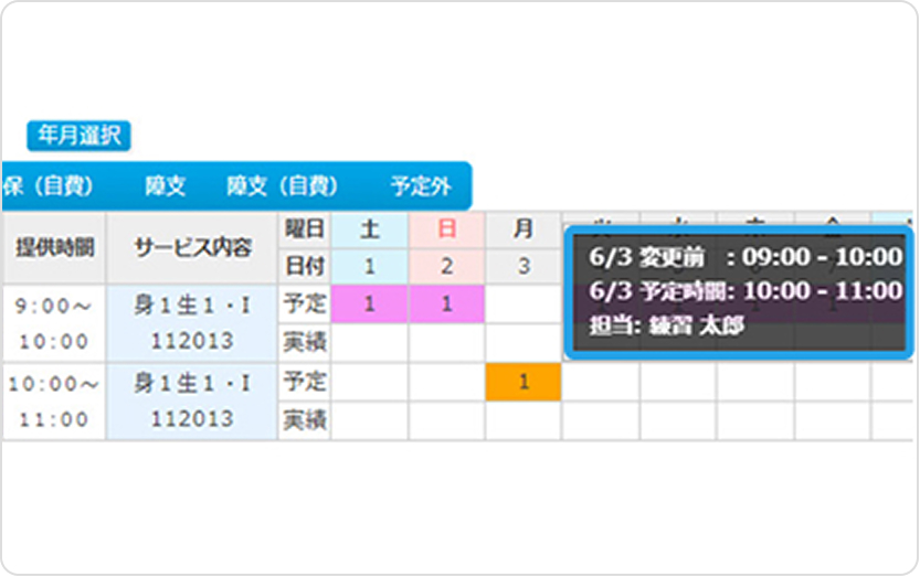 シフトと提供表が自動連動